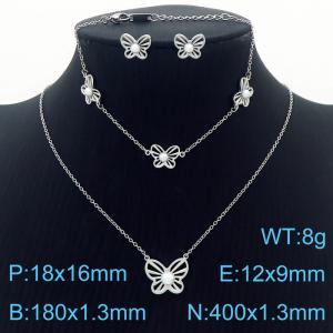 Stainless Steel Hollowed out Butterfly Shell beads women's steel color jewelry three-piece set - KS201278-KLX