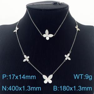 Stainless Steel Butterfly Shell Beads Women's steel color jewelry set - KS201279-KLX