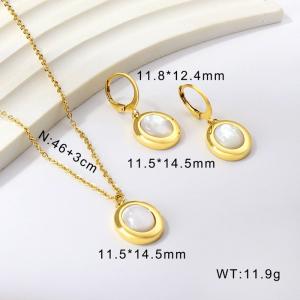 Stainless steel simple circular shell accessory charm gold set - KS201283-WGSA