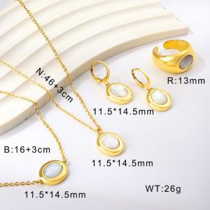 Stainless steel simple circular shell accessory charm gold set - KS201284-WGSA