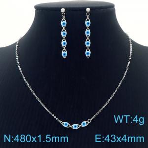 Demon Eye Long Earrings Blue Eye Titanium Steel Necklace - KS201296-Z