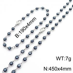 Black Devil's Eye Bracelet 450 * 4mm Titanium Steel Necklace Set - KS201298-Z