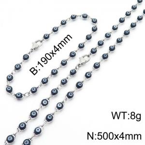 Black Devil's Eye Bracelet 500 * 4mm Titanium Steel Necklace Set - KS201299-Z