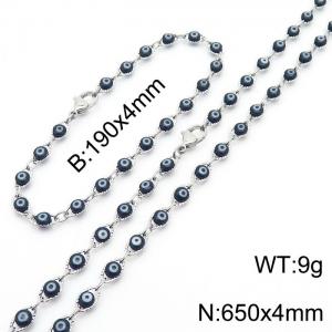 Black Devil's Eye Bracelet 650 * 4mm Titanium Steel Necklace Set - KS201302-Z