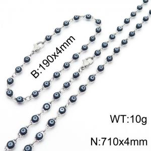Black Devil's Eye Bracelet 710 * 4mm Titanium Steel Necklace Set - KS201303-Z