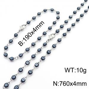 Black Devil's Eye Bracelet 760 * 4mm Titanium Steel Necklace Set - KS201304-Z