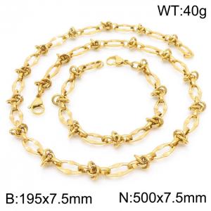 7.5mm Width Gold-Plated Stainless Steel Oval Links&Intertwined Rings 500mm Necklace&195mm Bracelet Jewelry Set - KS201376-Z