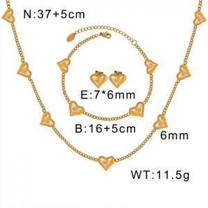 Gold Plated Lightweight Cable Chain Necklace + Bracelet + Earrings With Love Charm Stainless Steel Jewelry Set For Women - KS201512-WGML