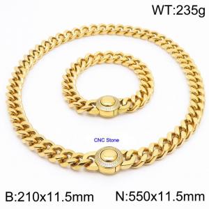 Punk CNC Stone Bracelet 55cm Necklace 18K Gold-plated Stainless Steel Jewelry Set - KS203169-Z