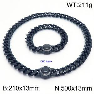 210x13mm&500x13mm hip-hop style stainless steel Cuban chain CNC circular buckle black set - KS203238-Z