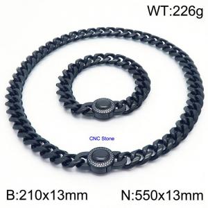 210x13mm&550x13mm hip-hop style stainless steel Cuban chain CNC circular buckle black set - KS203239-Z