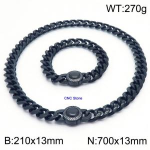 210x13mm&700x13mm hip-hop style stainless steel Cuban chain CNC circular buckle black set - KS203242-Z
