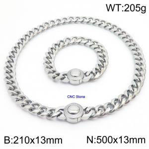 210x13mm&500x13mm hip-hop style stainless steel Cuban chain CNC circular snap set - KS203245-Z