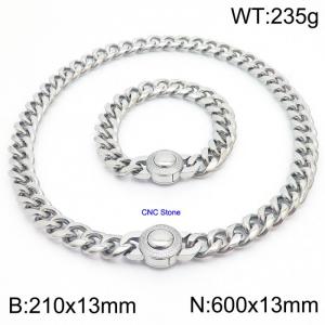 210x13mm&600x13mm hip-hop style stainless steel Cuban chain CNC circular snap set - KS203247-Z