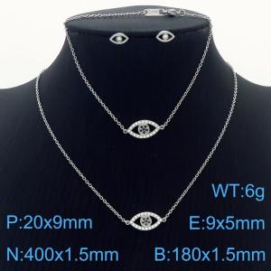 Cubic Zirconia Horse Eye Shape Earrings, Necklace & Bracelet Silver Stainless Steel Jewelry Set For Women - KS203408-KLX