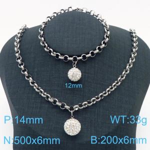 Stainless Steel Set Necklace And Bracelet O Chain With Stone Ball Silver Color - KS204244-Z