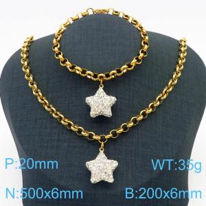 Stainless Steel Set Necklace And Bracelet O Chain With Five-pointed Star Gold Color - KS204249-Z