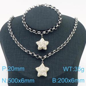 Stainless Steel Set Necklace And Bracelet O Chain With Five-point Star Silver Color - KS204250-Z