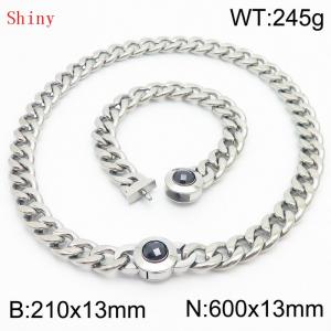 Stainless Steel&Black Zircon Cuban Chain Jewelry Set with 210mm Bracelet&600mm Necklace - KS204413-Z