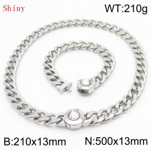 Stainless Steel&Translucent Zircon Cuban Chain Jewelry Set with 210mm Bracelet&500mm Necklace - KS204432-Z
