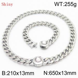 Stainless Steel&Translucent Zircon Cuban Chain Jewelry Set with 210mm Bracelet&650mm Necklace - KS204435-Z