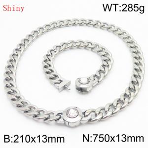 Stainless Steel&Translucent Zircon Cuban Chain Jewelry Set with 210mm Bracelet&750mm Necklace - KS204437-Z