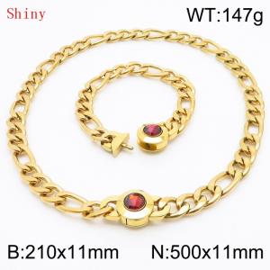 Simple Stainless Steel Cuban Link Chain 210×11mm Bracelet 500×11mm Nacklace for Male Gold Color NK Curb Chain Jewelry Set - KS204684-Z