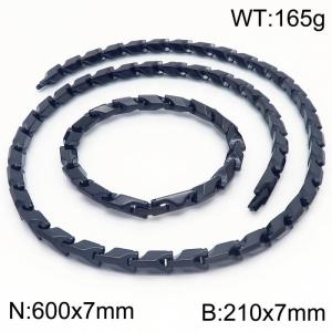 Fashion stainless steel 600 × 7mm&210 × 7mm geometric splicing chain magnetic buckle charm black set - KS204776-KFC