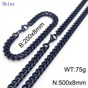 20cm Bracelets 50cm Necklace Black Color Stainless Steel Shiny Cuban Link Chain Jewelry Set For Men - KS204778-Z