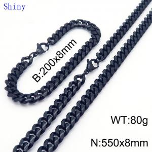 20cm Bracelets 55cm Necklace Black Color Stainless Steel Shiny Cuban Link Chain Jewelry Set For Men - KS204779-Z