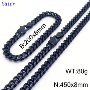 20cm Bracelets 45cm Necklace Black Color Stainless Steel Shiny Cuban Link Chain Jewelry Set For Men - KS204784-Z