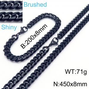 20cm Bracelets 45cm Necklace Black Color Stainless Steel Shiny Brushed Cuban Link Chain Jewelry Set For Men - KS204833-Z