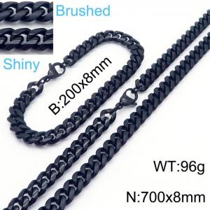 20cm Bracelets 70cm Necklace Black Color Stainless Steel Shiny Brushed Cuban Link Chain Jewelry Set For Men - KS204838-Z