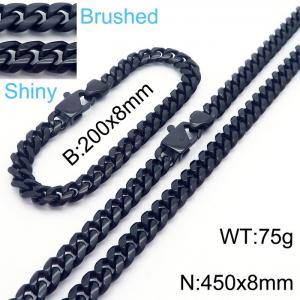20cm Bracelets 45cm Necklace Black Color Stainless Steel Shiny Brushed Cuban Link Chain Jewelry Set For Men - KS204840-Z