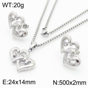Minority vacuum-encrusted diamond-encrusted stainless steel lady earring necklace set - KS204897-KFC