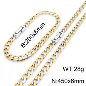 450x6mm Flat Bracelet Necklace Set Stainless Steel Japanese Buckle Chain Neutral Gold Mixed Jewelry - KS204921-Z