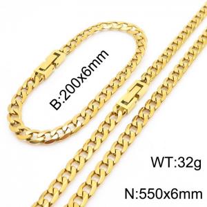 550x6mm Flat Bracelet Necklace Set Stainless Steel Japanese Buckle Chain Neutral Gold Mixed Jewelry - KS204930-Z