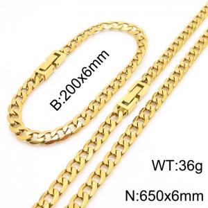 650x6mm Flat Bracelet Necklace Set Stainless Steel Japanese Buckle Chain Neutral Gold Mixed Jewelry - KS204932-Z