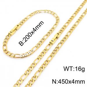 450x4mm 200x4mm Gold Simple Buckle Flat Chain Set Stainless Steel Bracelet Necklace Set Unisex Party Jewelry - KS204942-Z