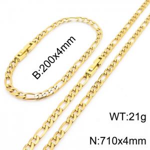 710x4mm 200x4mm Gold Simple Buckle Flat Chain Set Stainless Steel Bracelet Necklace Set Unisex Party Jewelry - KS204947-Z
