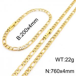 760x4mm 200x4mm Gold Simple Buckle Flat Chain Set Stainless Steel Bracelet Necklace Set Unisex Party Jewelry - KS204948-Z