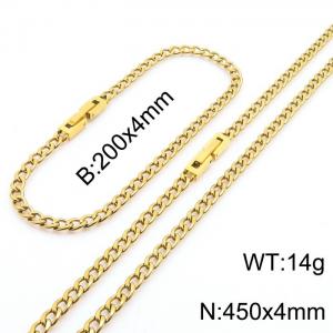 Fashionable and minimalist 4mm stainless steel NK chain paired with a gold bracelet necklace with jewelry clasps, two piece set - KS204956-Z