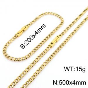 Fashionable and minimalist 4mm stainless steel NK chain paired with a gold bracelet necklace with jewelry clasps, two piece set - KS204957-Z