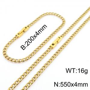 Fashionable and minimalist 4mm stainless steel NK chain paired with a gold bracelet necklace with jewelry clasps, two piece set - KS204958-Z