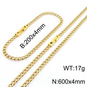 Fashionable and minimalist 4mm stainless steel NK chain paired with a gold bracelet necklace with jewelry clasps, two piece set - KS204959-Z
