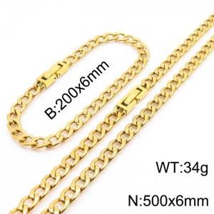 Fashionable and minimalist 6mm stainless steel NK chain paired with a gold bracelet necklace with jewelry clasps, two piece set - KS204971-Z