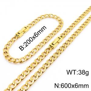 Fashionable and minimalist 6mm stainless steel NK chain paired with a gold bracelet necklace with jewelry clasps, two piece set - KS204973-Z