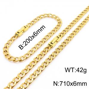 Fashionable and minimalist 6mm stainless steel NK chain paired with a gold bracelet necklace with jewelry clasps, two piece set - KS204975-Z