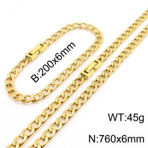 Fashionable and minimalist 6mm stainless steel NK chain paired with a gold bracelet necklace with jewelry clasps, two piece set - KS204976-Z