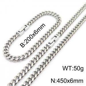 Minimalist and fashionable 6mm Cuban chain paired with jewelry buckle bracelet necklace two-piece set - KS204984-ZZ
